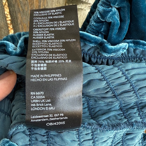 Anthropologie Puff-sleeved Velvet Blouse Top smocked Aqua Blue teal romantic L - Picture 11 of 13